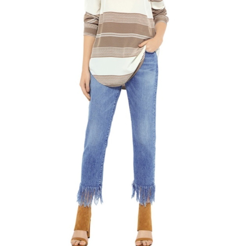 3x1 NYC Straight Crop Fringe Stella Blue Jeans Country Rock 26 New w tags
